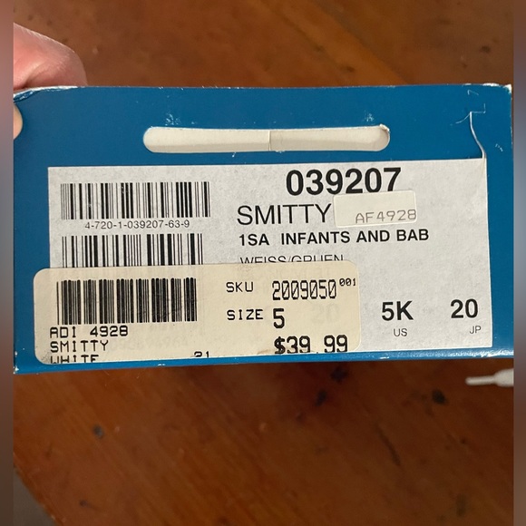 SUPER CUTE VINTAGE BABY/TODDLER ADIDAS STAN SMITH SHOES WHITE & GREEN SIZE 5 BOX - Picture 4 of 16